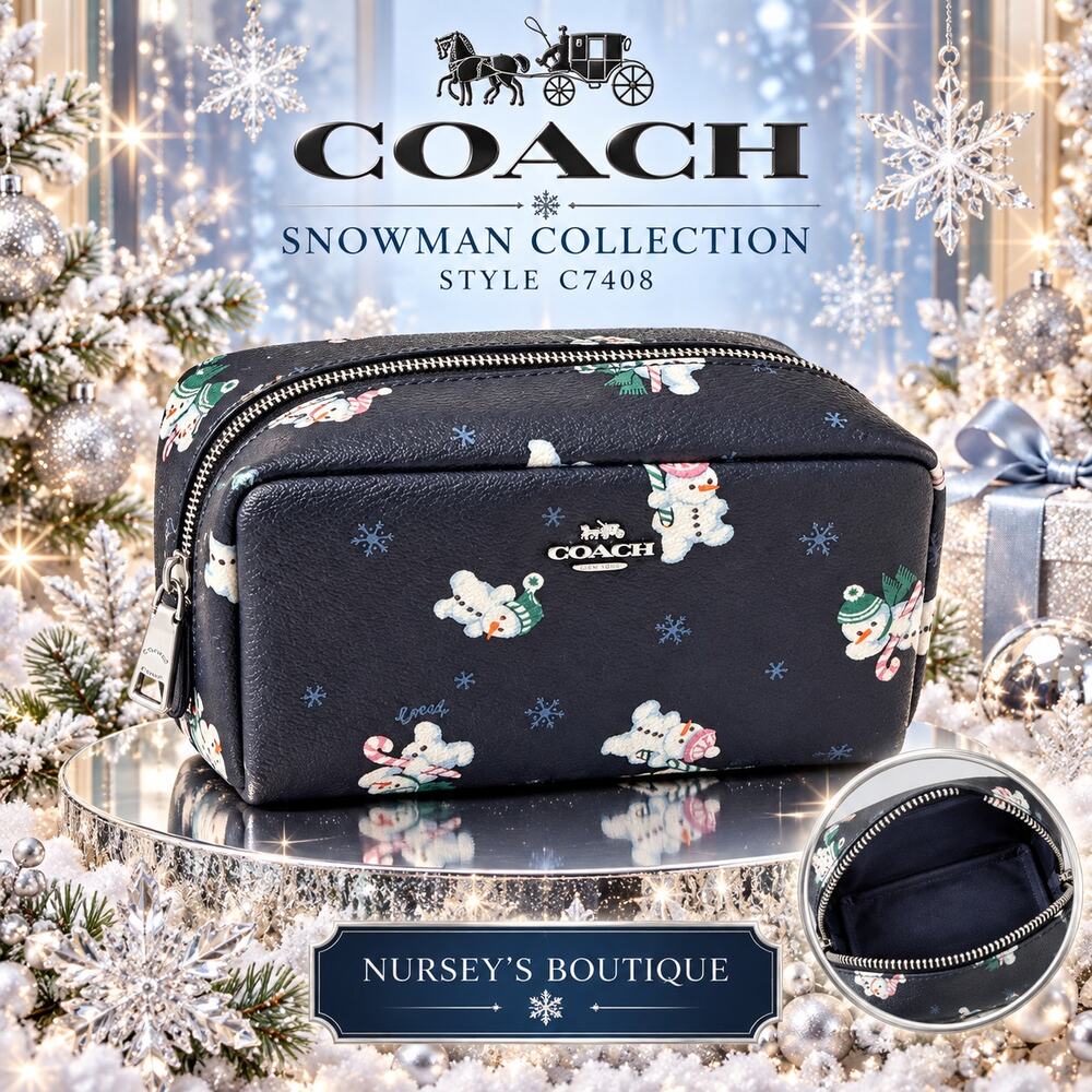 Coach C7408 Snowman Small Boxy Cosmetic Case Midnight Multi Holiday